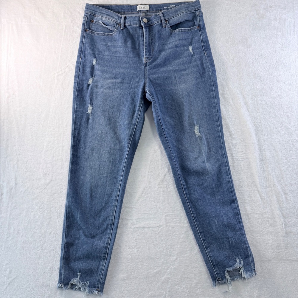 Nicole Miller New York Jeans SOHO High Rise Ankle Skinny Blue Distressed Size 12